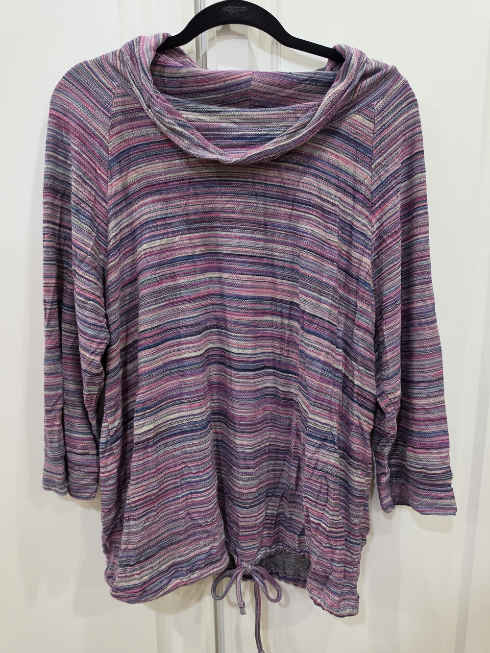 CJ Banks Purple Multi-Stripe Cowl Neck Sweater
